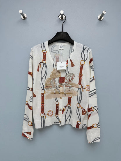 Hermes/26 New Equestrian-Style Lightweight V-Neck Knit Cardigan