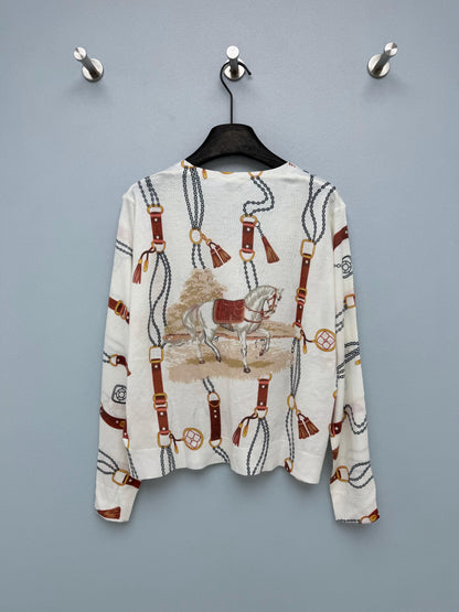 Hermes/26 New Equestrian-Style Lightweight V-Neck Knit Cardigan
