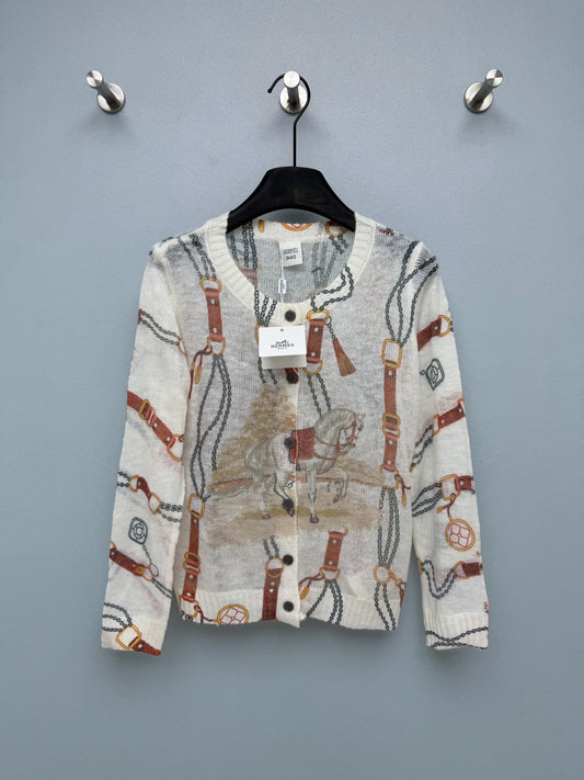 Hermès/26 New Equestrian-Style Lightweight V-Neck Knit Cardigan