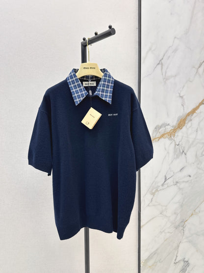 MiuMiu/26 Early Autumn Latest College-Style Two-in-One Look Cashmere Sweater
