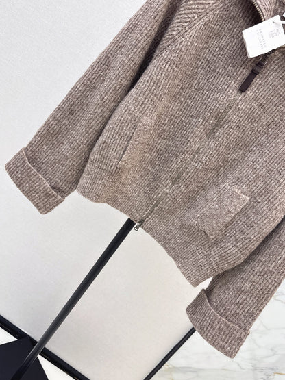 Brunello Cucinelli/26 Early Autumn Latest Vintage Style Outfit Textured Wool Cardigan