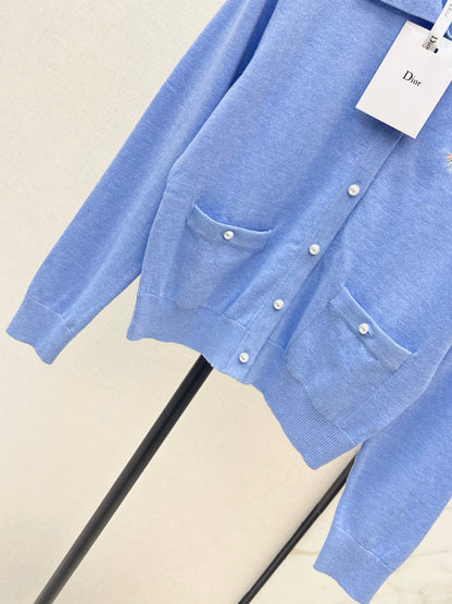 dior/26New Early Autumn Collared Long-Sleeve Knit Cardigan