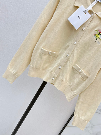 dior/26New Early Autumn Collared Long-Sleeve Knit Cardigan