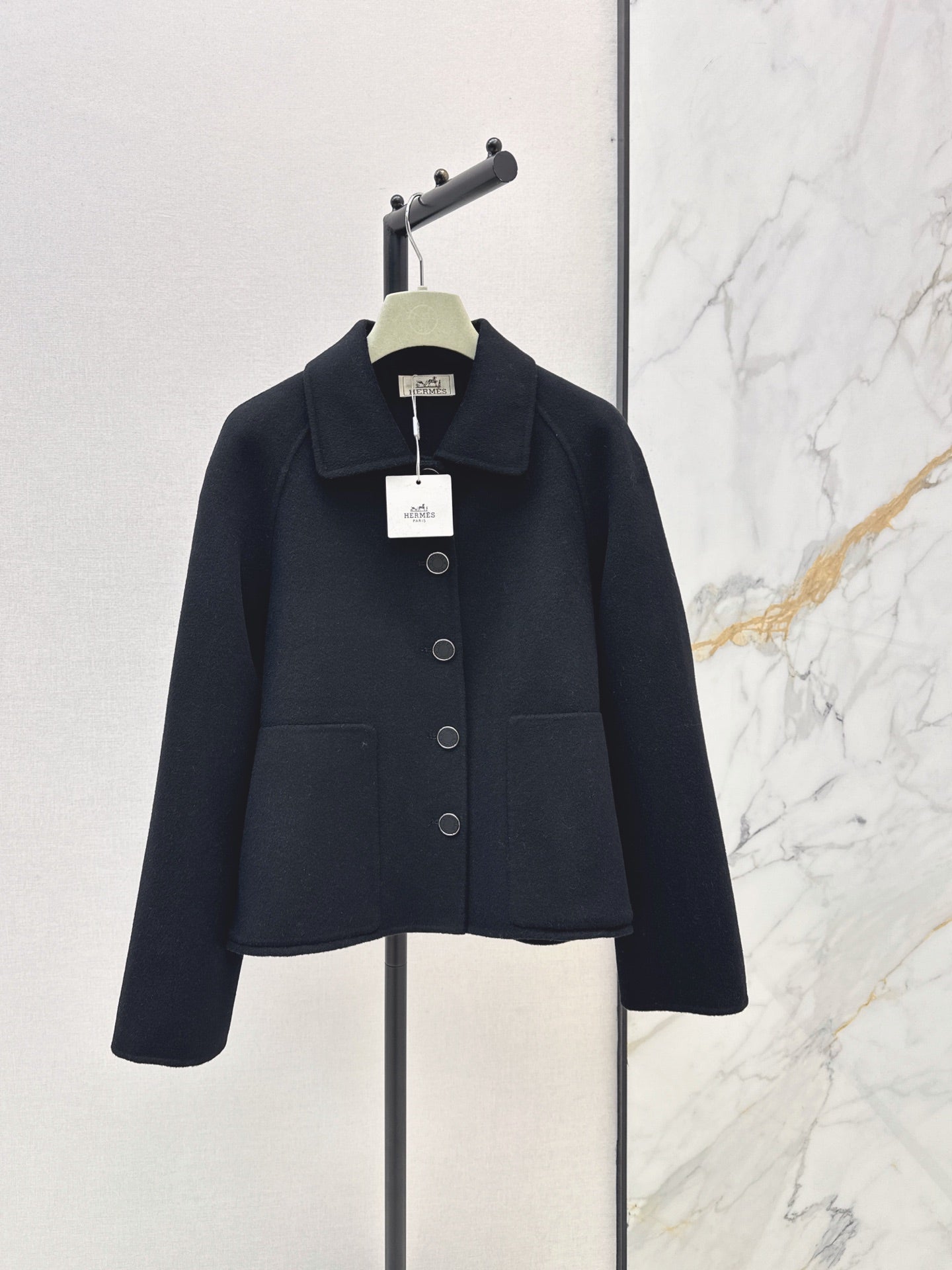 Hermes/26New Early Autumn Collared Wool Coat