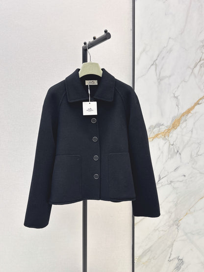 Hermes/26New Early Autumn Collared Wool Coat