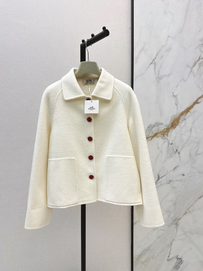 Hermes/26New Early Autumn Collared Wool Coat
