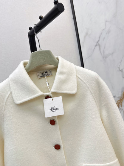 Hermes/26New Early Autumn Collared Wool Coat