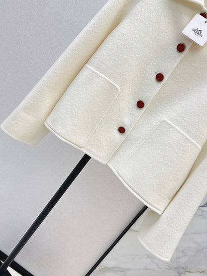 Hermes/26New Early Autumn Collared Wool Coat