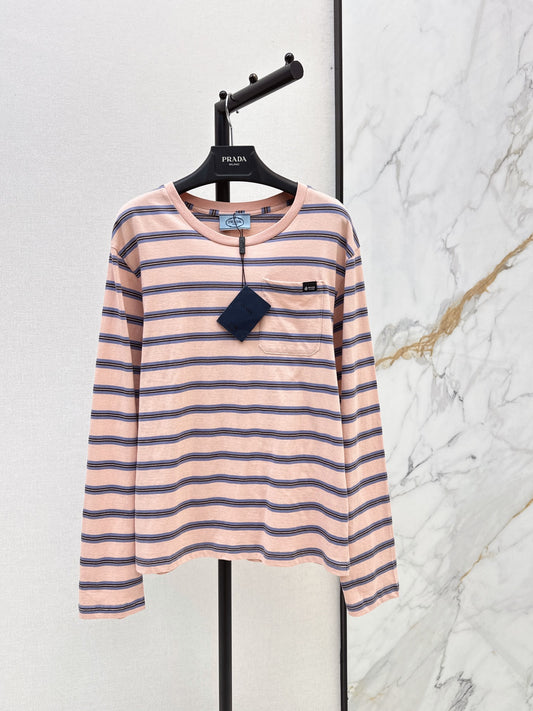 PRADA/26New Early Autumn Pink Striped Long-Sleeve Top