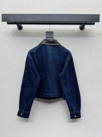 Prada/26Latest Style Leather Collar Denim Jacket