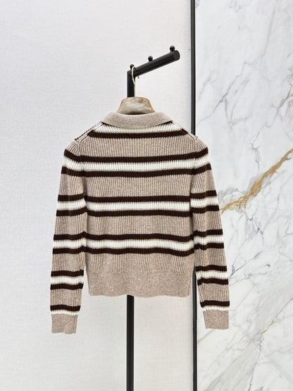 Brunello Cucinelli/26 Early Autumn Latest Color-Block Stripe Collared Cardigan