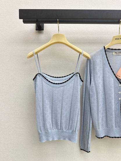 MiuMiu/26 Fall-Winter Latest V-Neck Wool Cardigan + Tiny Camisole