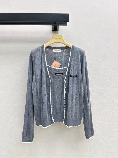 MiuMiu/26 Fall-Winter Latest V-Neck Wool Cardigan + Tiny Camisole