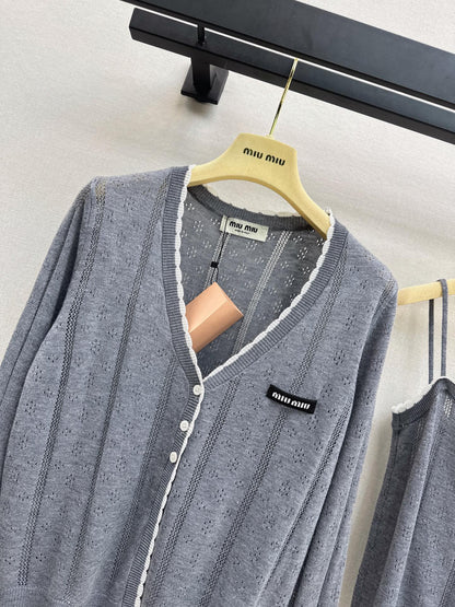 MiuMiu/26 Fall-Winter Latest V-Neck Wool Cardigan + Tiny Camisole
