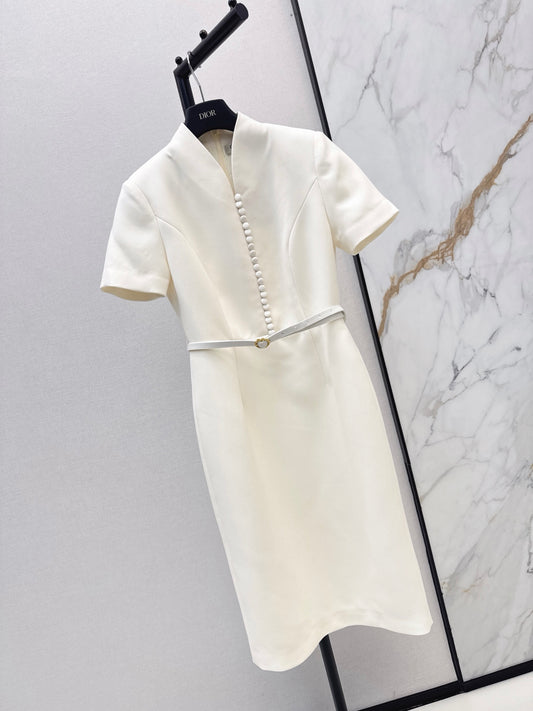 Dior/26 Fall-Winter Latest Milk White Waist-Cinching Short Sleeve Dress