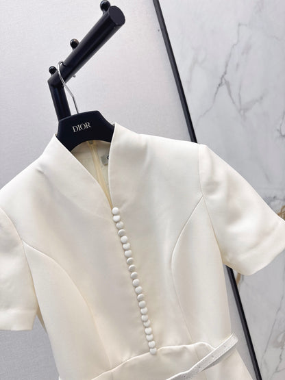 Dior/26 Fall-Winter Latest Milk White Waist-Cinching Short Sleeve Dress