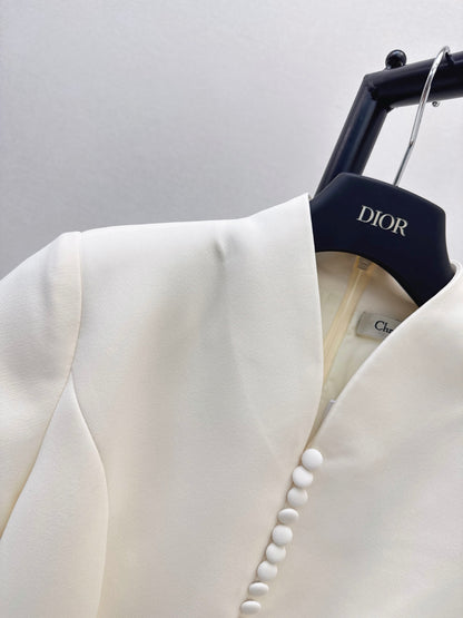 Dior/26 Fall-Winter Latest Milk White Waist-Cinching Short Sleeve Dress