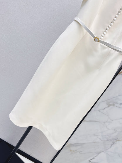 Dior/26 Fall-Winter Latest Milk White Waist-Cinching Short Sleeve Dress