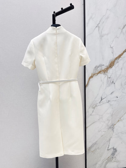 Dior/26 Fall-Winter Latest Milk White Waist-Cinching Short Sleeve Dress
