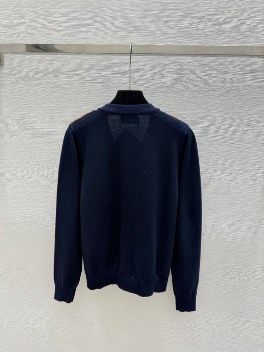 Prada / 26 Early Autumn New Color-Block Quilted V-Neck Knit Long-Sleeve Cardigan