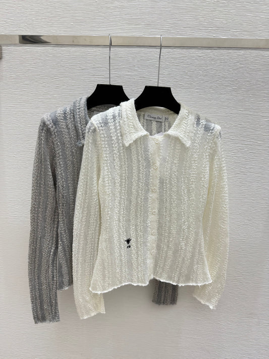 Dior/26 Early Autumn New Solid Color Simple Collared Knit Long-Sleeve Cardigan