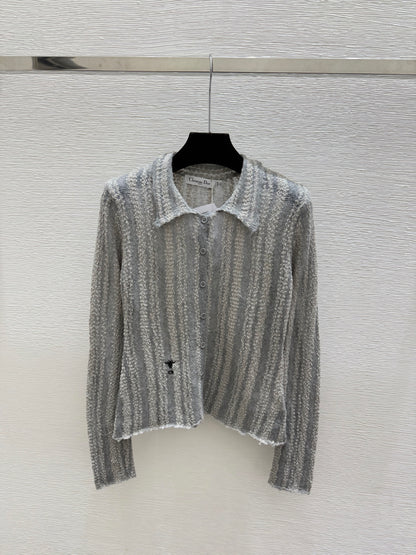 Dior/26 Early Autumn New Solid Color Simple Collared Knit Long-Sleeve Cardigan