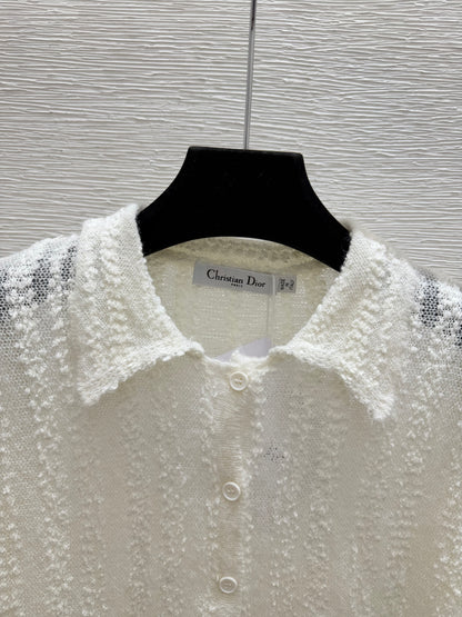 Dior/26 Early Autumn New Solid Color Simple Collared Knit Long-Sleeve Cardigan