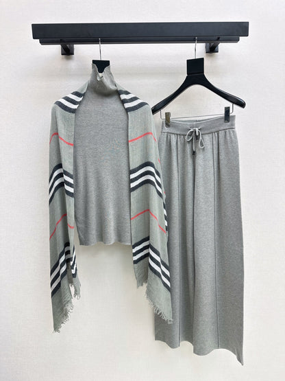 Dior/26 Early Autumn Latest Knit Set: Plaid Scarf + Turtleneck Top + Elastic Waist Straight Pants