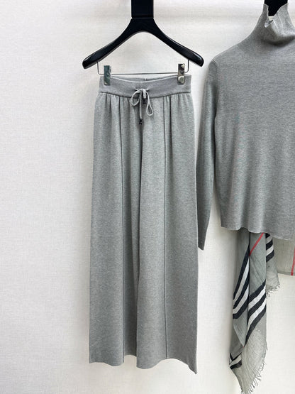 Dior/26 Early Autumn Latest Knit Set: Plaid Scarf + Turtleneck Top + Elastic Waist Straight Pants
