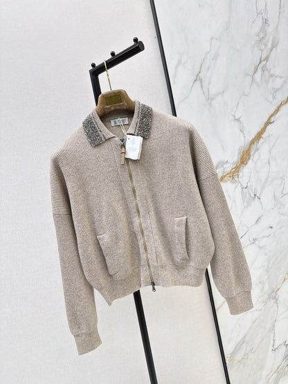Brunello Cucinelli/26 Autumn/Winter New Pearl-Embellished Collar Knit Cardigan