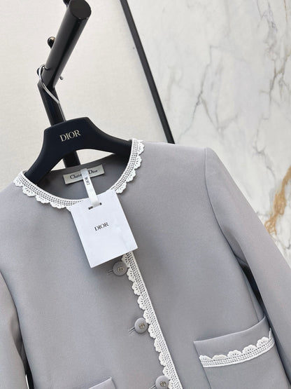 Dior / 26 Early Autumn Latest Socialite-Style Color-Blocked Lace Round Neck Jacket