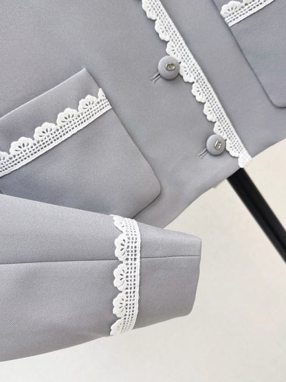 Dior / 26 Early Autumn Latest Socialite-Style Color-Blocked Lace Round Neck Jacket