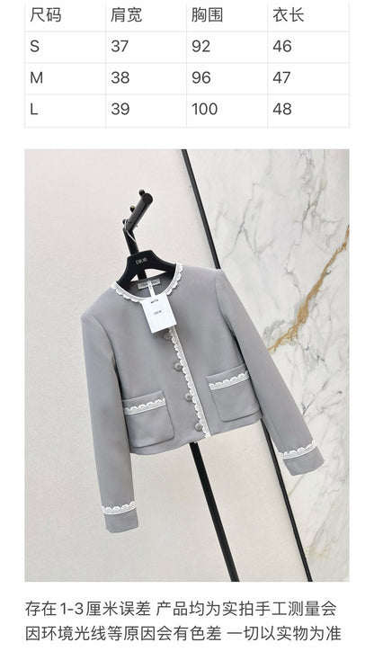 Dior / 26 Early Autumn Latest Socialite-Style Color-Blocked Lace Round Neck Jacket
