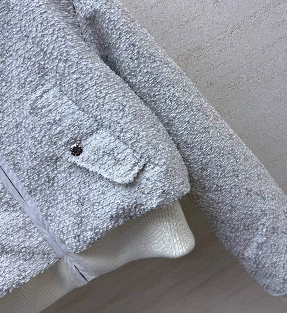Louis Vuitton/26 Early Autumn Collection Light Gray Tweed Hoodie Zip Jacket