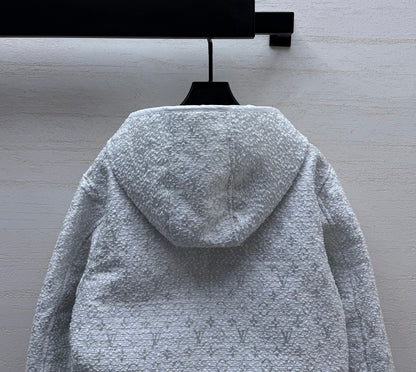 Louis Vuitton/26 Early Autumn Collection Light Gray Tweed Hoodie Zip Jacket