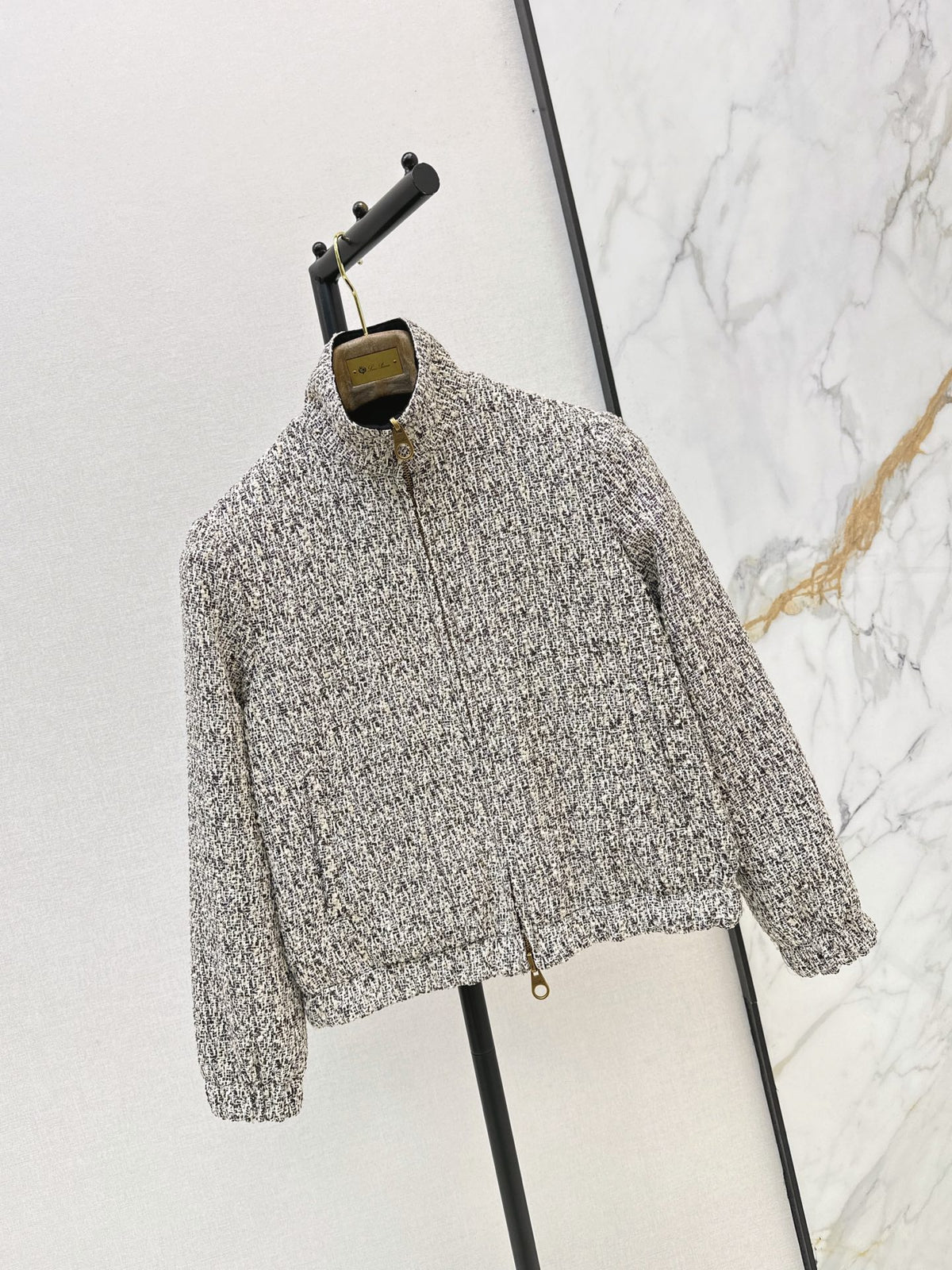 Loro Piana/26 Fall/Winter Latest Tweed Gray Flight Jacket Outerwear