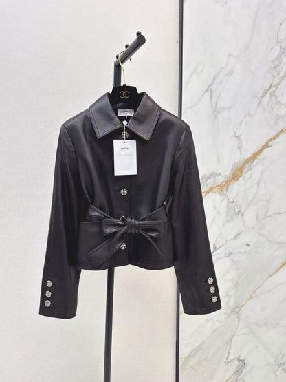 Chanel/26 Early Autumn Latest High-End Handmade Workshop Trench-Style Leather Jacket