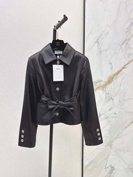 Chanel/26 Early Autumn Latest High-End Handmade Workshop Trench-Style Leather Jacket