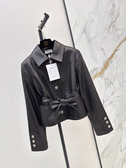 Chanel/26 Early Autumn Latest High-End Handmade Workshop Trench-Style Leather Jacket