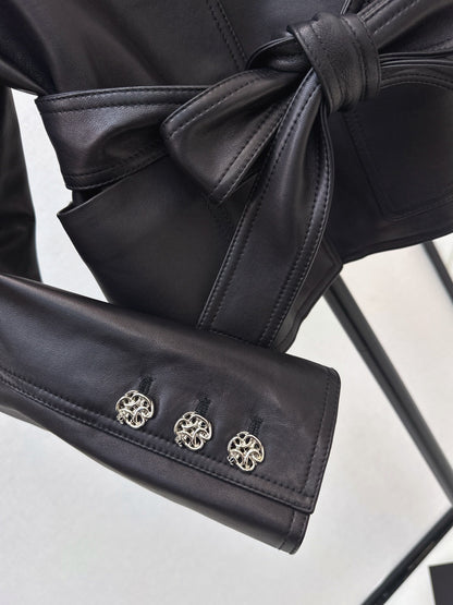 Chanel/26 Early Autumn Latest High-End Handmade Workshop Trench-Style Leather Jacket