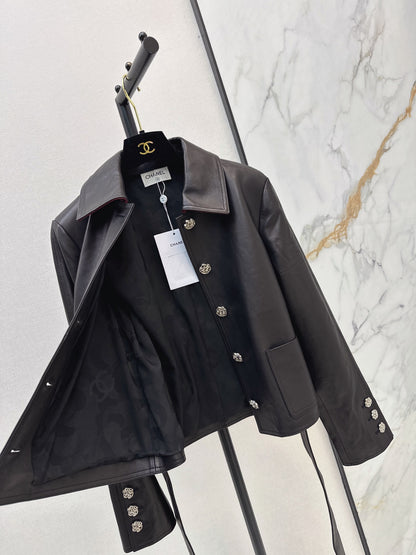 Chanel/26 Early Autumn Latest High-End Handmade Workshop Trench-Style Leather Jacket