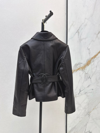 Chanel/26 Early Autumn Latest High-End Handmade Workshop Trench-Style Leather Jacket