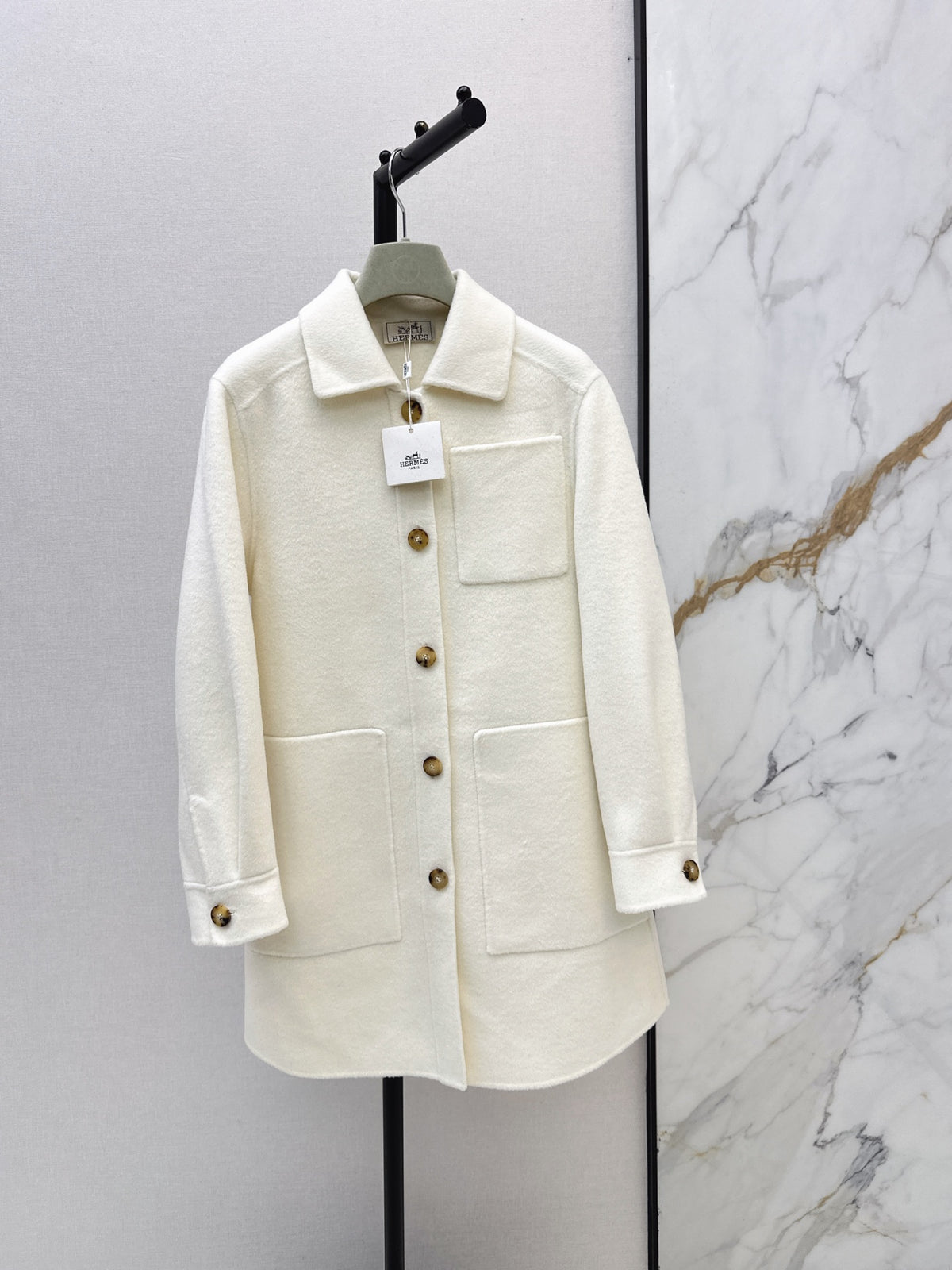 Hermes/26 Fall/Winter Latest Mid-Length Shirt-Style Double-Faced Wool Coat
