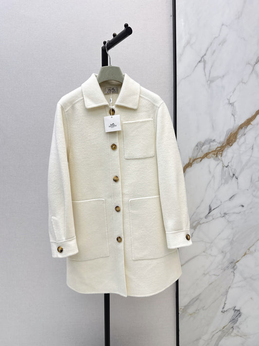 Hermes/26 Fall/Winter Latest Mid-Length Shirt-Style Double-Faced Wool Coat