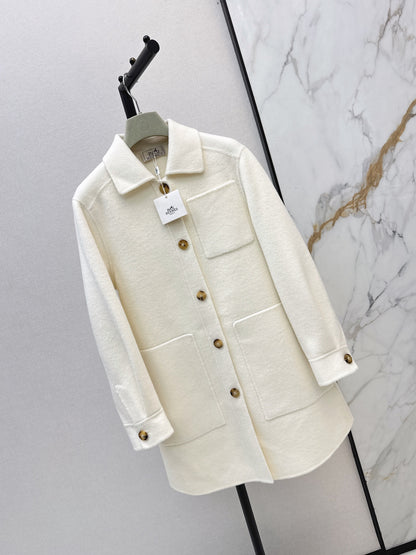 Hermes/26 Fall/Winter Latest Mid-Length Shirt-Style Double-Faced Wool Coat