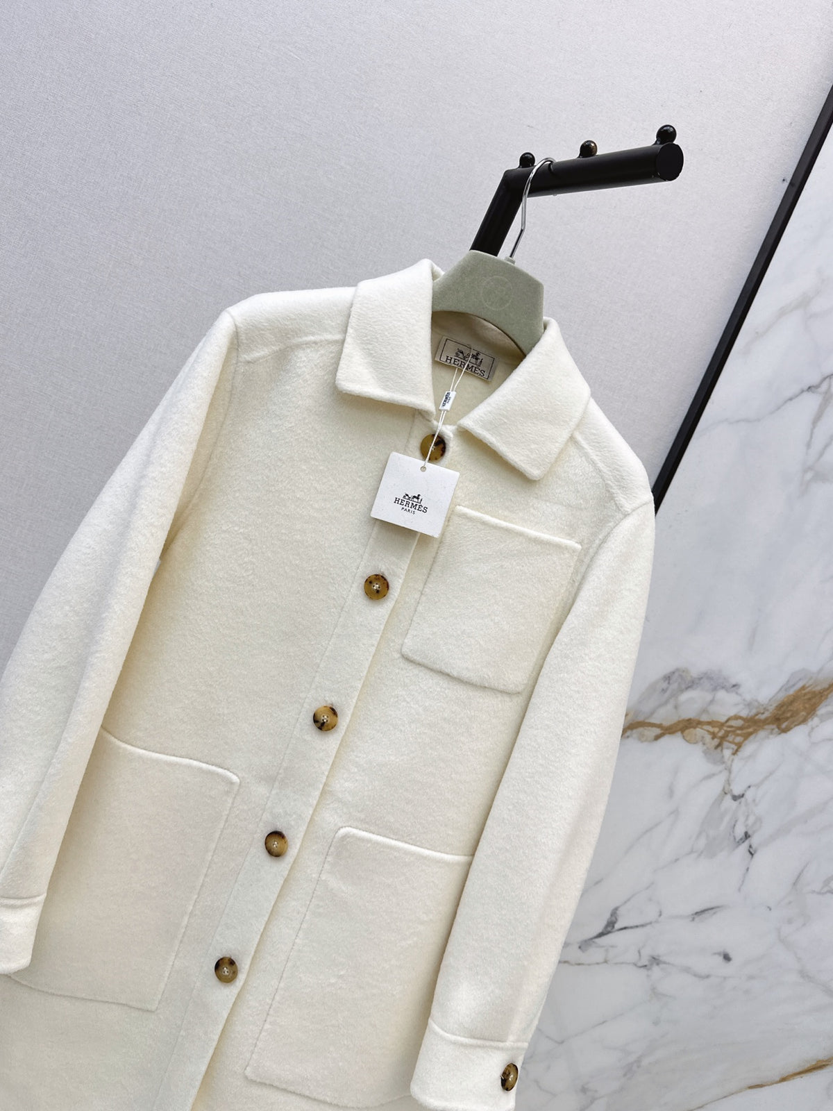 Hermes/26 Fall/Winter Latest Mid-Length Shirt-Style Double-Faced Wool Coat