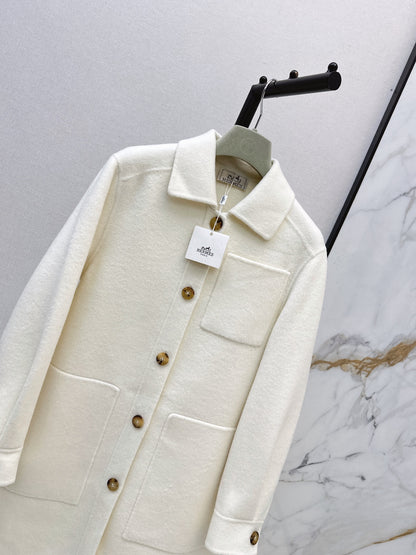 Hermes/26 Fall/Winter Latest Mid-Length Shirt-Style Double-Faced Wool Coat