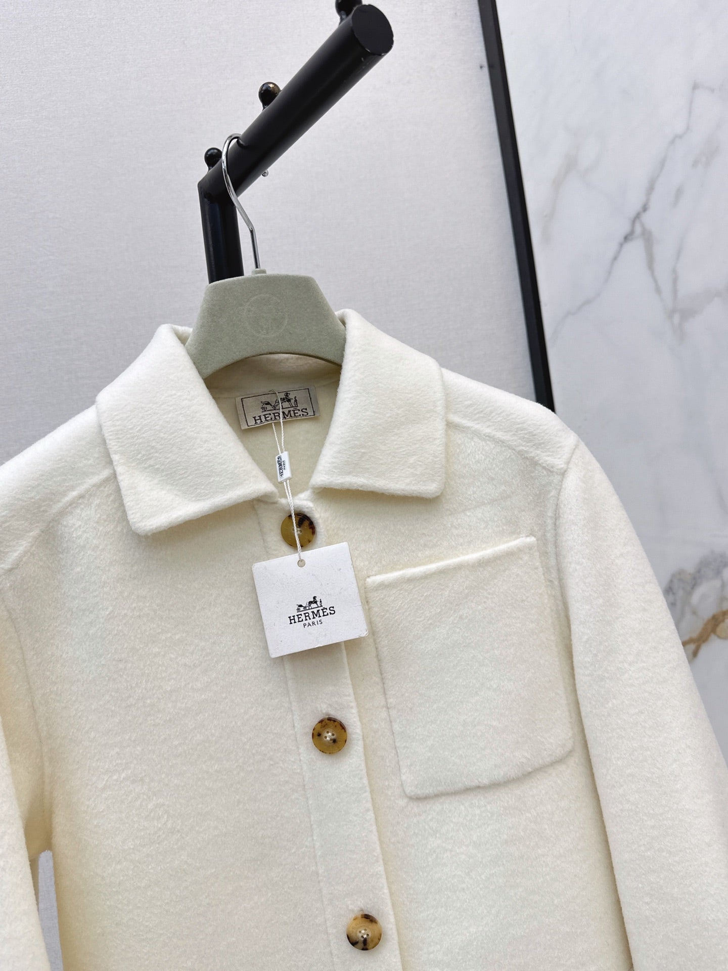 Hermes/26 Fall/Winter Latest Mid-Length Shirt-Style Double-Faced Wool Coat