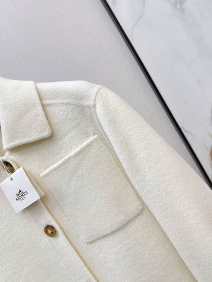 Hermes/26 Fall/Winter Latest Mid-Length Shirt-Style Double-Faced Wool Coat