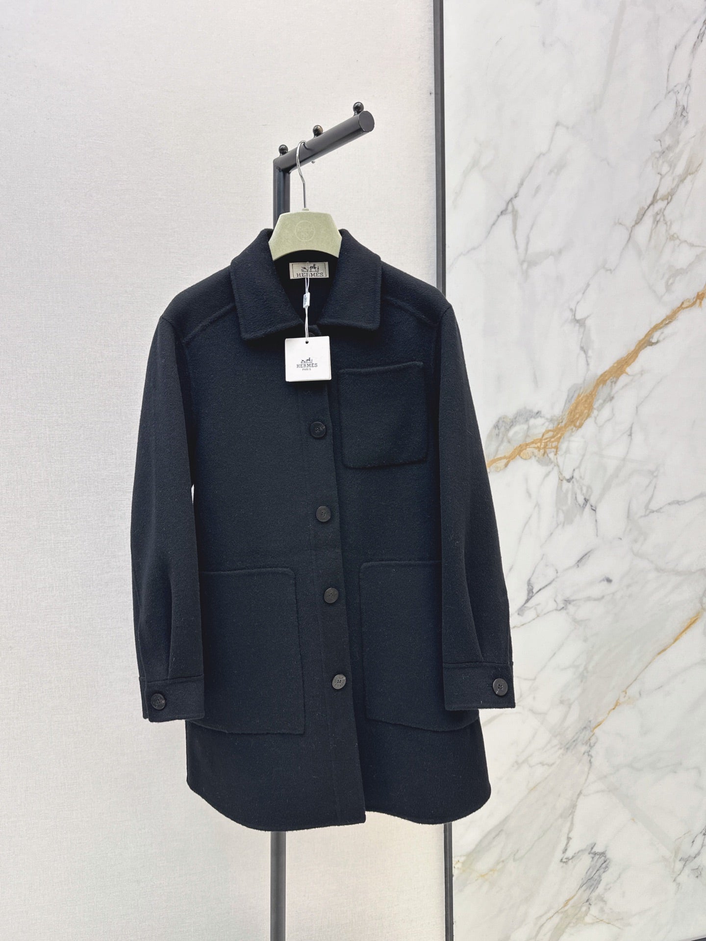 Hermes/26 Fall/Winter Latest Mid-Length Shirt-Style Double-Faced Wool Coat
